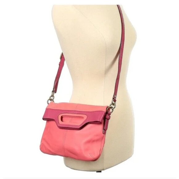 COACH 13388 Bonnie Leather Foldover Crossbody Purse in Pink Adjustable Strap - Picture 2 of 7